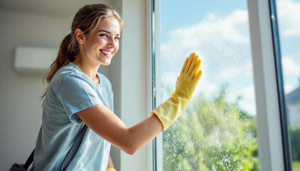 Fenster mit Glasreiniger zu putzen ist gut, aber Experten empfehlen die Verwendung einer hausgemachten Formel, um Tropfen und Feuchtigkeit abzuweisen