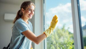 Fenster mit Glasreiniger zu putzen ist gut, aber Experten empfehlen die Verwendung einer hausgemachten Formel, um Tropfen und Feuchtigkeit abzuweisen